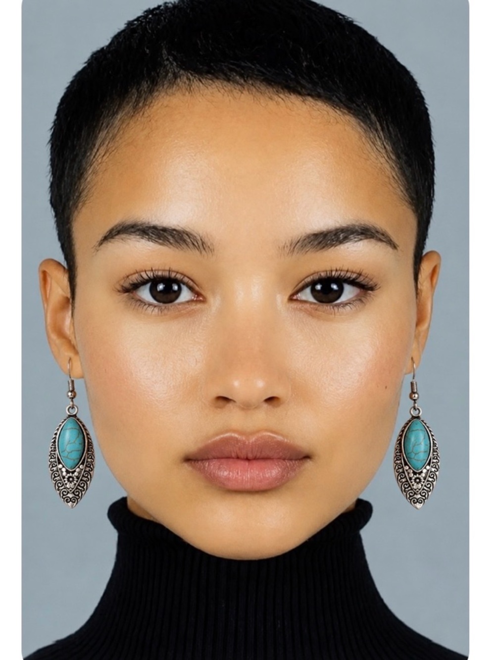 Turquoise Stone Silver-Tone Drop Earrings - Women Jewelry